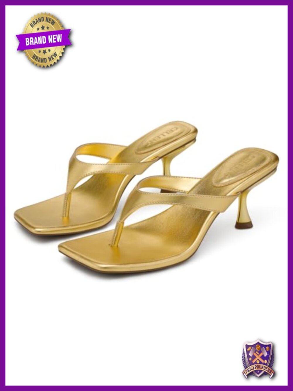 2.5in Kitten Heel Sandals Square Toe Thong Heeled Flip Flops Faux Leather
